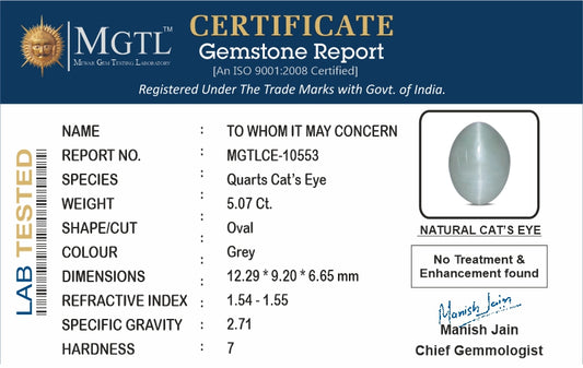 Cat's Eye - 5.07 Carats (Lahsuniya - 5.53 Ratti)