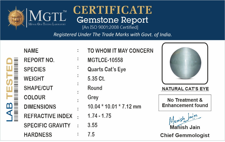 Cats Eye (Lehsunia) - 5.35 Carats