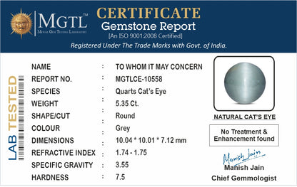 Cats Eye (Lehsunia) - 5.35 Carats