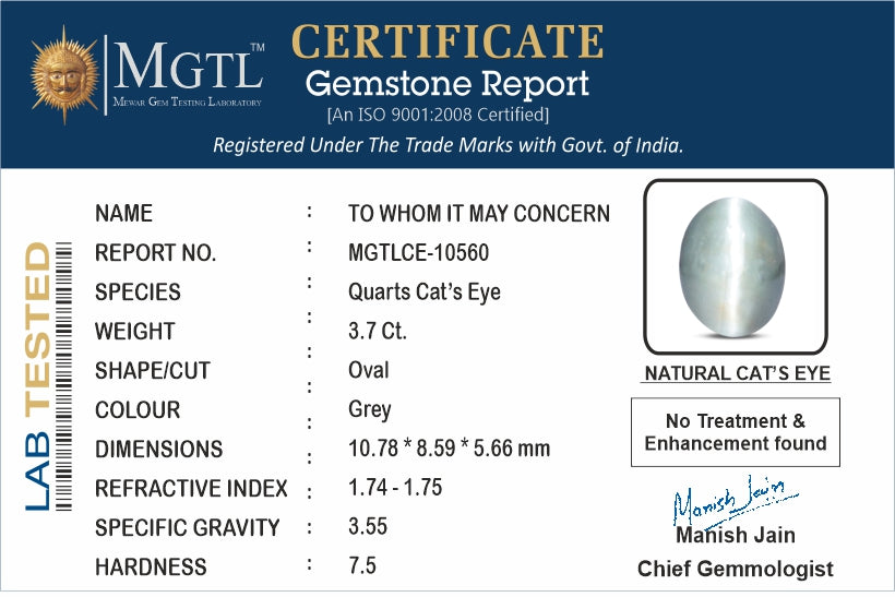 Cats Eye (Lehsunia) - 3.70 Carats