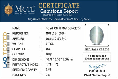 Cats Eye (Lehsunia) - 3.70 Carats