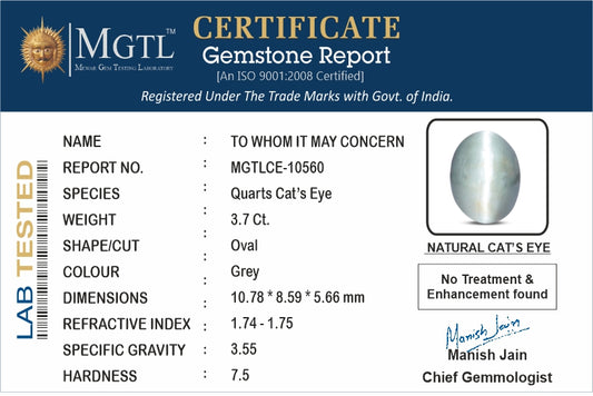 Cats Eye (Lehsunia) - 3.70 Carats