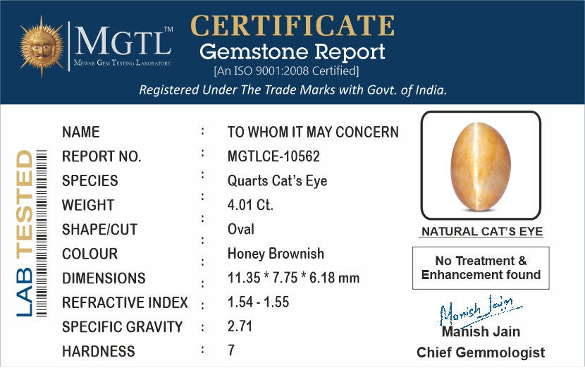 Cats Eye (Lehsunia) - 4.01 Carats
