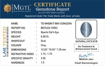 Cat's Eye - 6.69 Carats (Lahsuniya - 7.29 Ratti)