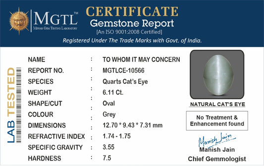 Cats Eye (Lehsunia) - 6.11 Carats