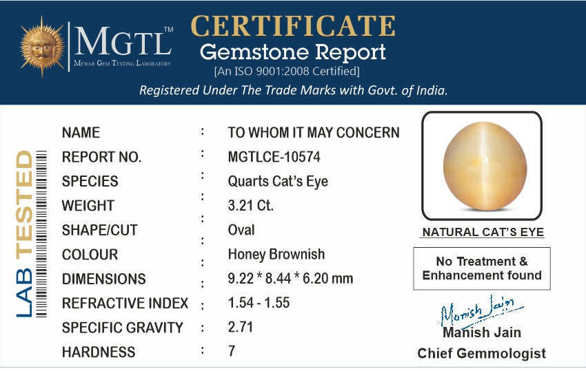 Cats Eye (Lehsunia) - 3.21 Carats