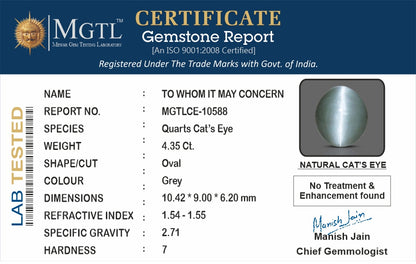 Cat's Eye - 3.45 Carats (Lahsuniya - 3.76 Ratti)