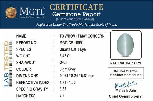 Cats Eye (Lehsunia) - 3.45 Carats