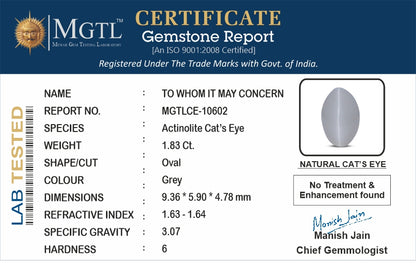 Cat's Eye - 1.83 Carats (Lahsuniya - 1.99 Ratti)