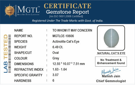 Cats Eye (Lehsunia) - 6.49 Carats