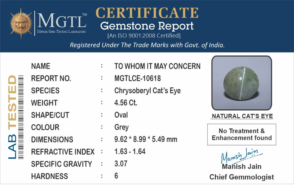Cats Eye (Lehsunia) - 4.56 Carats