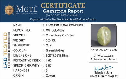 Cat's Eye - 3.24 Carats (Lahsuniya - 3.53 Ratti)