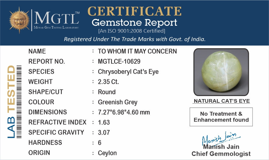 Cats Eye (Lehsunia) - 2.35 Carats