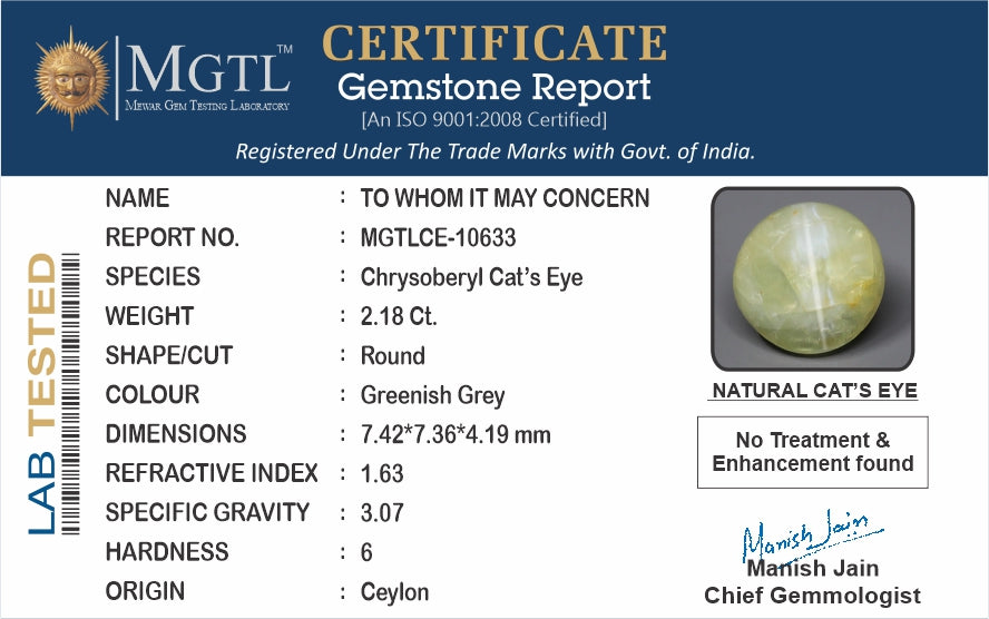 Cats Eye (Lehsunia) - 2.18 Carats