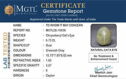 Cats Eye (Lehsunia) - 6.73 Carats
