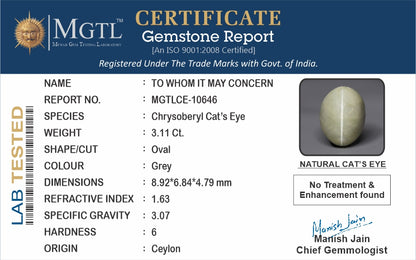 Cats Eye (Lehsunia) - 3.11 Carats