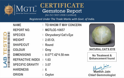 Cats Eye (Lehsunia) - 2.65 Carats