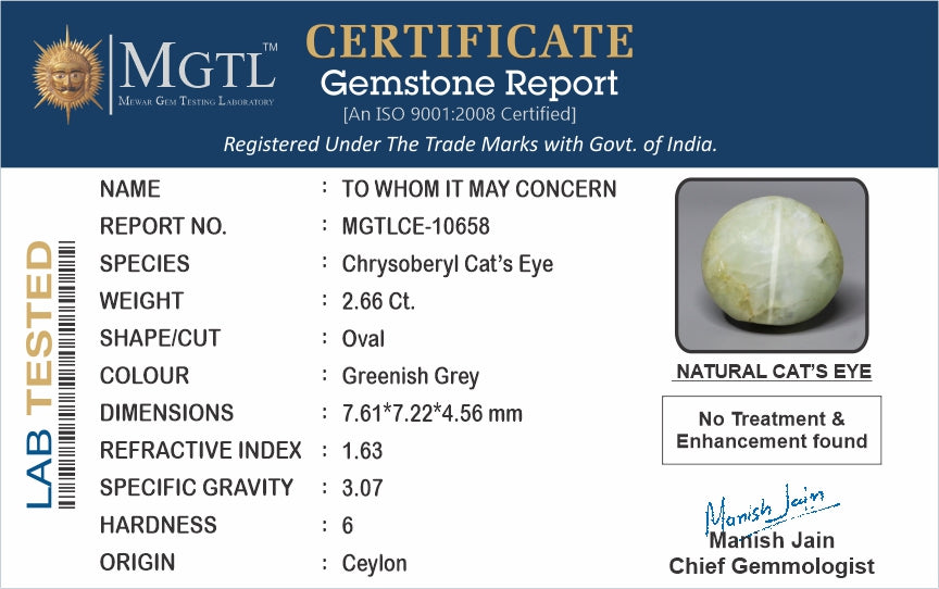 Cats Eye (Lehsunia) - 2.66 Carats