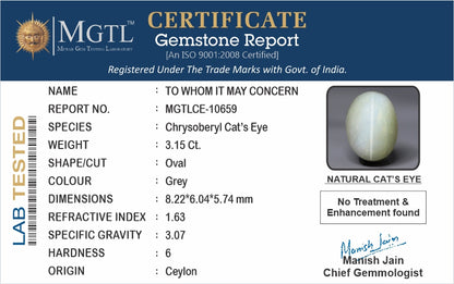 Cats Eye (Lehsunia) - 3.15 Carats