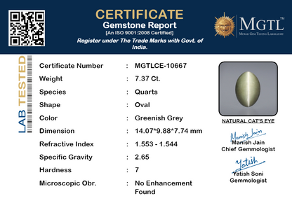 Cat's Eye - 7.37 Carats (Lahsuniya - 8.03 Ratti)