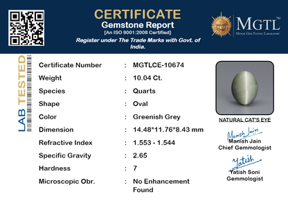 Cat's Eye - 10.04 Carats (Lahsuniya - 10.94 Ratti)