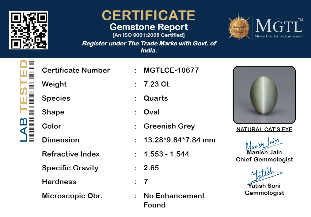 Cats Eye (Lehsunia) - 7.23 Carats