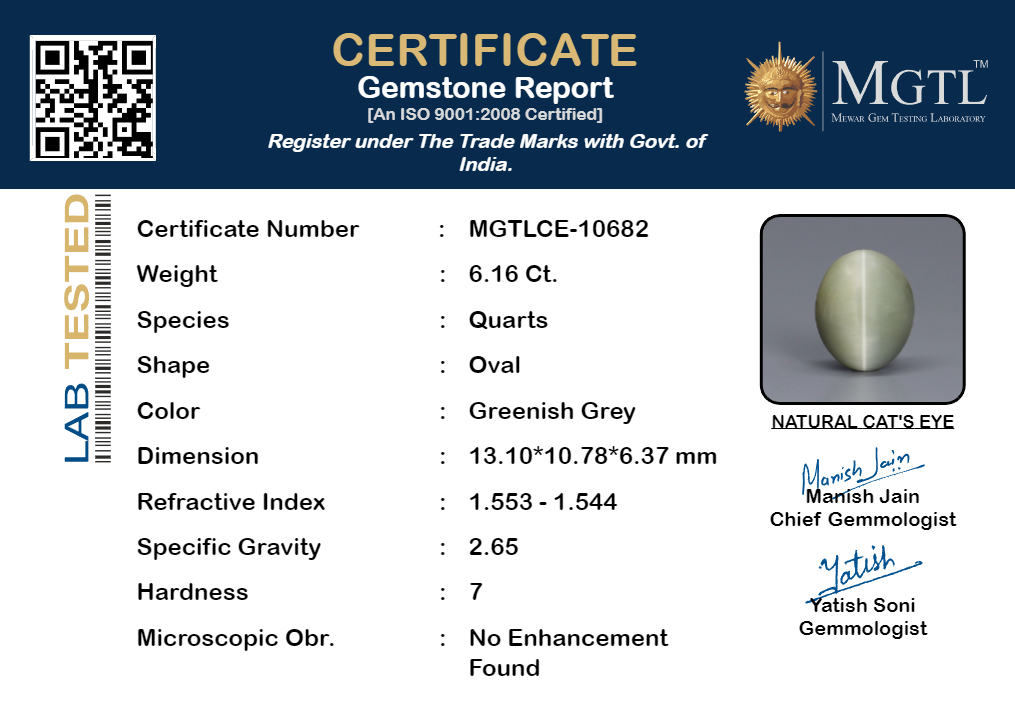 Cat's Eye - 6.16 Carats (Lahsuniya - 6.71 Ratti)