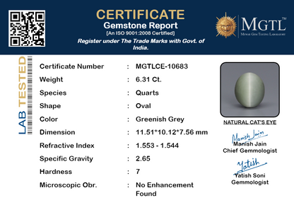 Cat's Eye - 6.31 Carats (Lahsuniya - 6.88 Ratti)