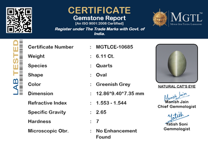 Cat's Eye - 6.11 Carats (Lahsuniya - 6.66 Ratti)
