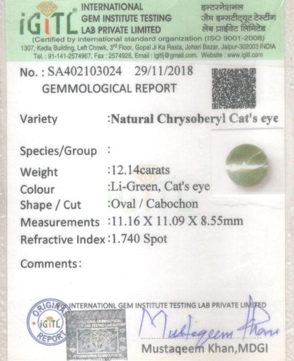 Cats Eye (Lehsunia) - 12.14 Carats