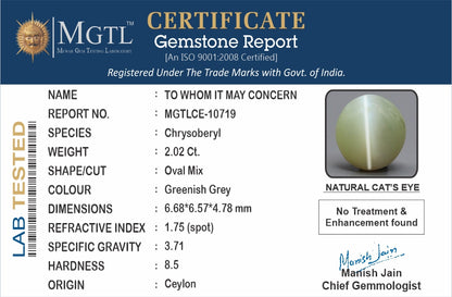 Cat's Eye - 2.02 Carats (Lahsuniya - 2.20 Ratti)