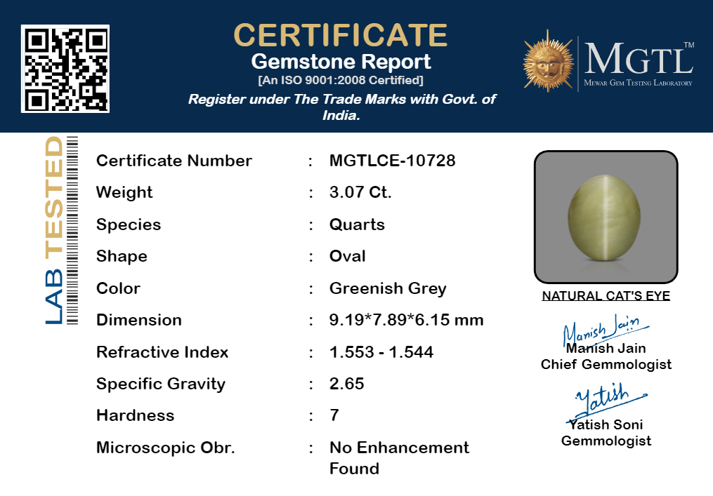 Cats Eye (Lehsunia) - 3.07 Carats