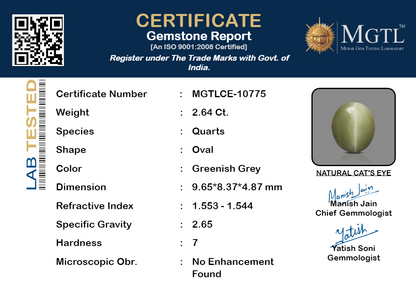 Cat's Eye - 2.64 Carats (Lahsuniya - 2.88 Ratti)