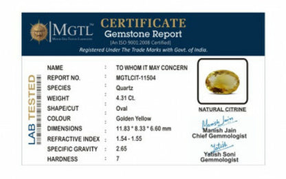 Citrine - 4.31 Carats (Sunela - 4.70 Ratti)