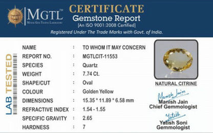 Citrine - 7.74 Carats (Sunela - 8.44 Ratti)