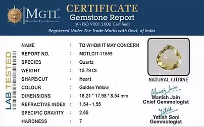 Citrine - 15.79 Carats (Sunela - 17.21 Ratti)