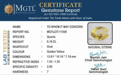 Citrine - 6.16 Carats (Sunela - 6.71 Ratti)