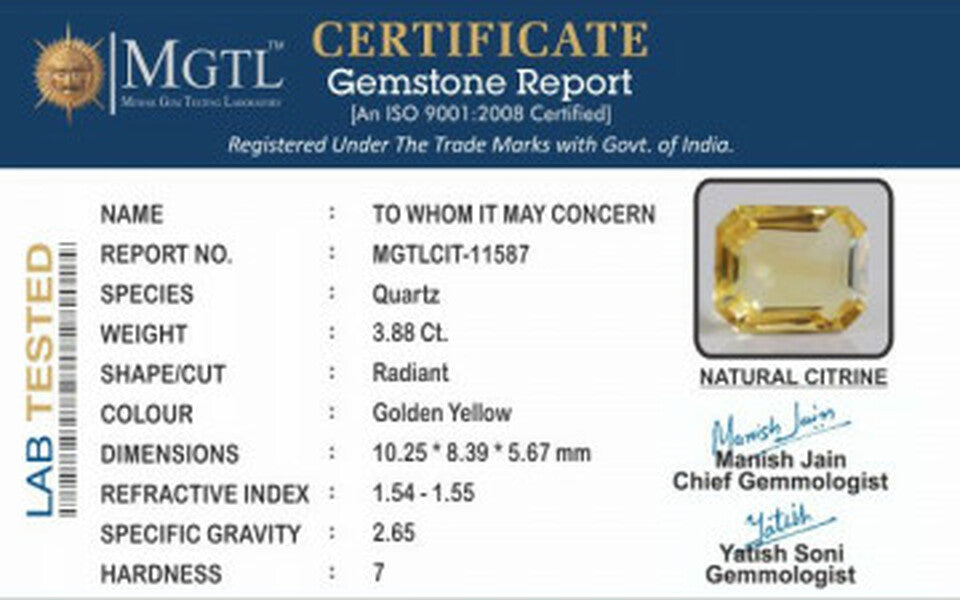Citrine - 3.88 Carats (Sunela - 4.23 Ratti)