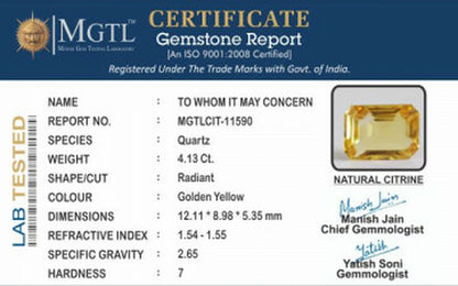 Citrine - 4.13 Carats (Sunela - 4.50 Ratti)