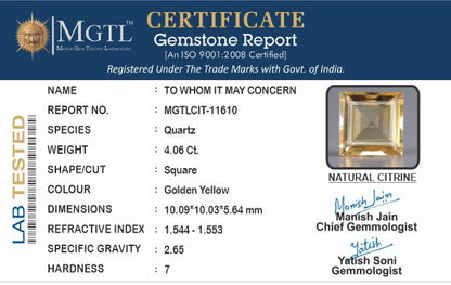 Citrine - 4.06 Carats (Sunela - 4.43 Ratti)
