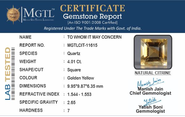 Citrine - 4.01 Carats (Sunela - 4.37 Ratti)