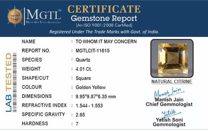 Citrine - 4.01 Carats (Sunela - 4.37 Ratti)