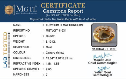 Citrine - 8.10 Carats (Sunela - 8.83 Ratti)