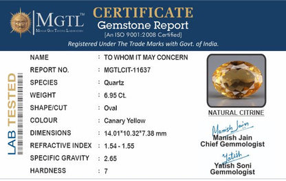 Citrine - 6.95 Carats (Sunela - 7.58 Ratti)