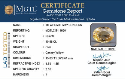 Citrine - 10.98 Carats (Sunela - 11.97 Ratti)