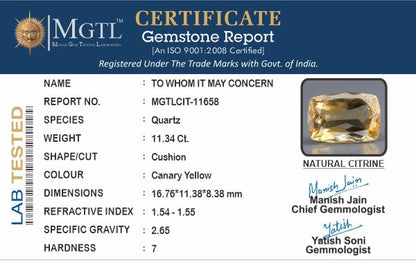 Citrine - 11.34 Carats (Sunela - 12.36 Ratti)