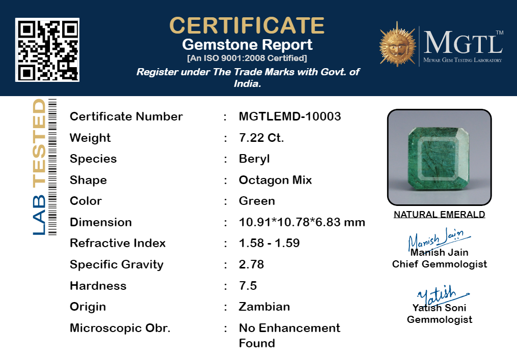 Emerald - 7.22 Carats (Panna - 7.87 Ratti)