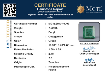 Emerald - 7.22 Carats (Panna - 7.87 Ratti)
