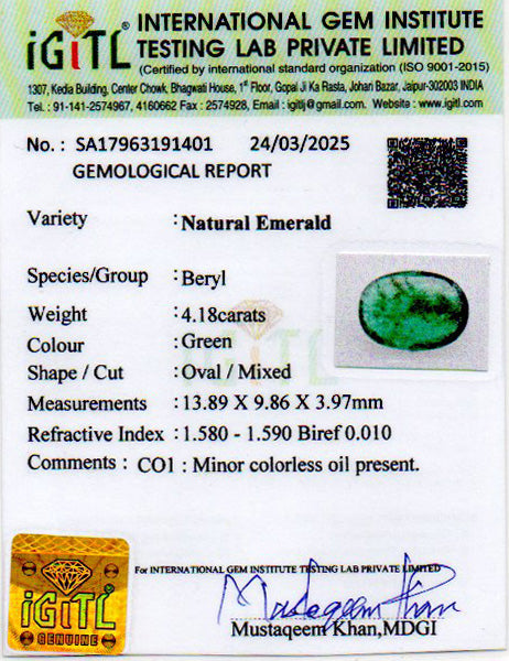 Emerald - 4.18 Carats (Panna - 4.56 Ratti)