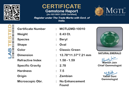 Emerald - 8.43 Carats (Panna - 9.19 Ratti)